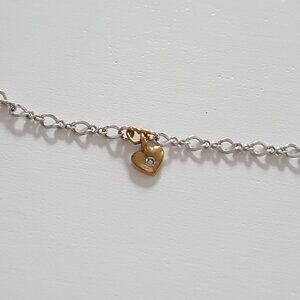 *New* Sterling Silver Anklet Bracelet with Gold Heart and White Stone